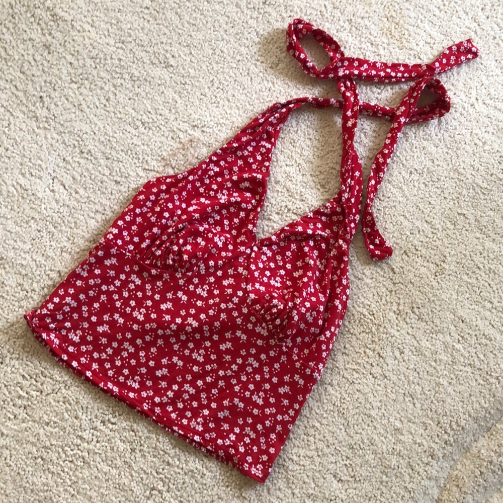 No Boundries red floral halter top